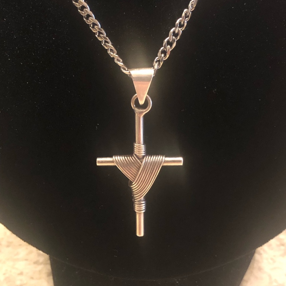 Silver Wire-Wrapped Cross Pendant Necklace